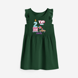 ⁠Two-Cute 2nd Birthday – Personalized Name Frock for Girls - BOTTLE GREEN - 0 - 6 Months Old (Chest 18")