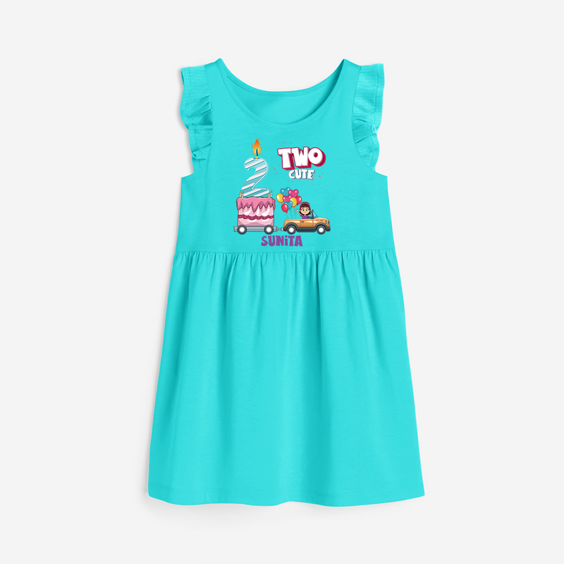 ⁠Two-Cute 2nd Birthday – Personalized Name Frock for Girls - LIGHT BLUE - 0 - 6 Months Old (Chest 18")