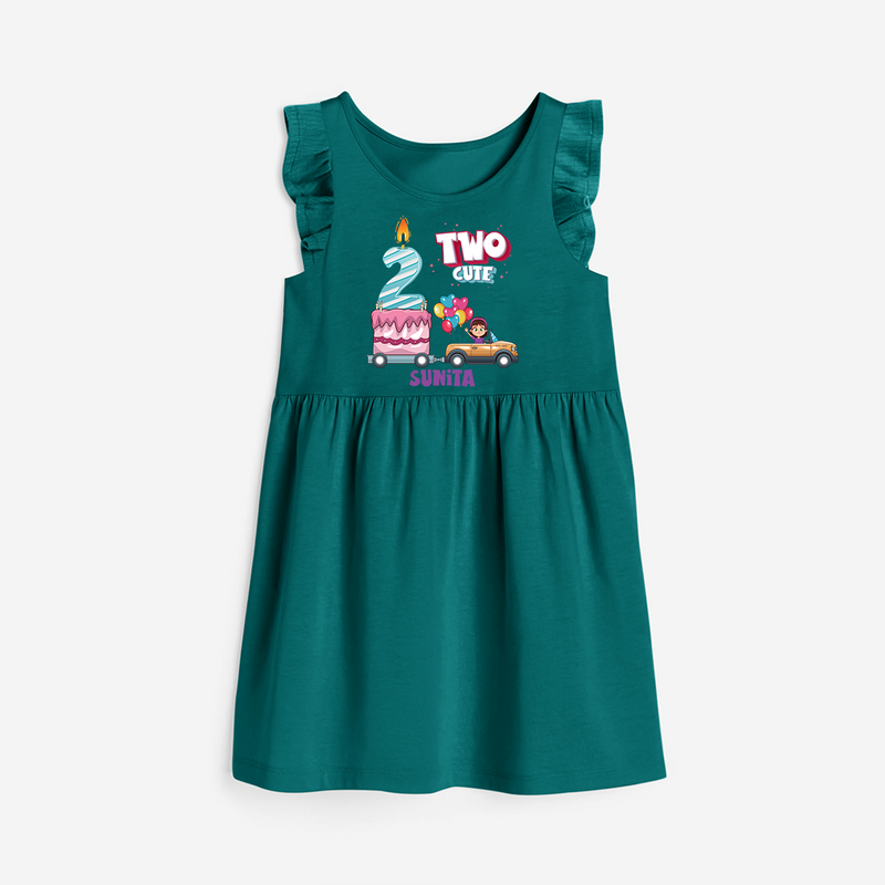 ⁠Two-Cute 2nd Birthday – Personalized Name Frock for Girls - MYRTLE GREEN - 0 - 6 Months Old (Chest 18")