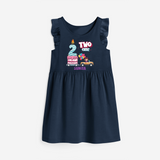 ⁠Two-Cute 2nd Birthday – Personalized Name Frock for Girls - NAVY BLUE - 0 - 6 Months Old (Chest 18")