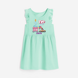 ⁠Two-Cute 2nd Birthday – Personalized Name Frock for Girls - TEAL GREEN - 0 - 6 Months Old (Chest 18")