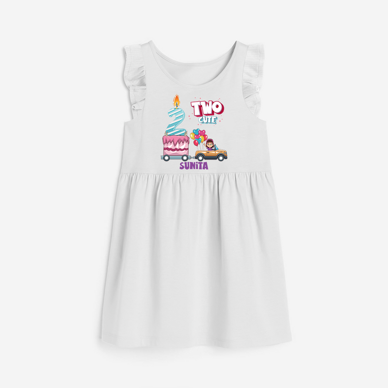 ⁠Two-Cute 2nd Birthday – Personalized Name Frock for Girls - WHITE - 0 - 6 Months Old (Chest 18")