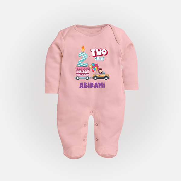 Celebrate 2 Month with Custom Full Sleeve Bodysuit/ Sleep Suit/ Jumpsuit | Personalized Newborn Outfit | Soft Cotton Comfort - BABY PINK - New Born (Chest 7.5")