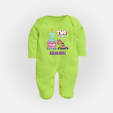 Celebrate 2 Month with Custom Full Sleeve Bodysuit/ Sleep Suit/ Jumpsuit | Personalized Newborn Outfit | Soft Cotton Comfort - LIME GREEN - New Born (Chest 7.5")