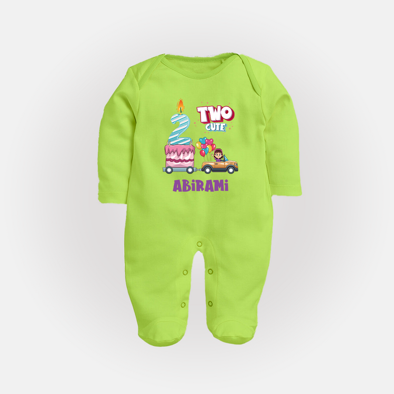 Celebrate 2 Month with Custom Full Sleeve Bodysuit/ Sleep Suit/ Jumpsuit | Personalized Newborn Outfit | Soft Cotton Comfort - LIME GREEN - New Born (Chest 7.5")