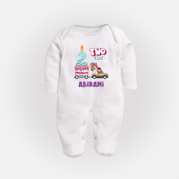 Celebrate 2 Month with Custom Full Sleeve Bodysuit/ Sleep Suit/ Jumpsuit | Personalized Newborn Outfit | Soft Cotton Comfort - WHITE - New Born (Chest 7.5")