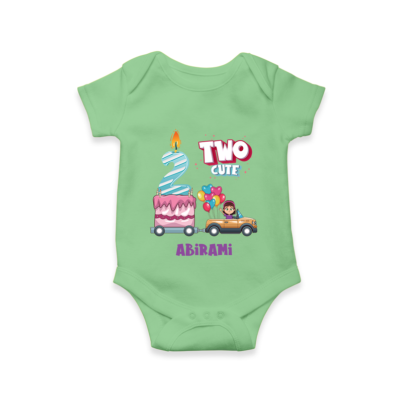 Celebrate Your Little StarÕs 2nd Month With "TWO CUTE" - Personalized Romper For Babies With Name - GREEN - 0 - 3 Months Old (Chest 16")