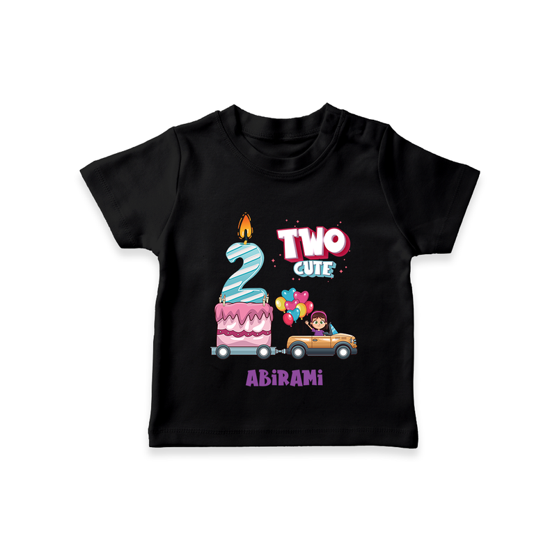 Celebrate Your Kids 2nd Year Birthday With "TWO CUTE" - Personalized Birthday T-Shirts with Customized Name For Girls - BLACK - 0-5 Months Old (Chest 17")