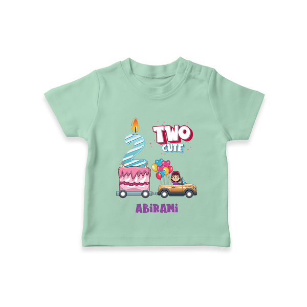 Celebrate Your Kids 2nd Year Birthday With "TWO CUTE" - Personalized Birthday T-Shirts with Customized Name For Girls - MINT GREEN - 0-5 Months Old (Chest 17")