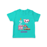 Celebrate Your Kids 2nd Year Birthday With "TWO CUTE" - Personalized Birthday T-Shirts with Customized Name For Girls - TEAL - 0-5 Months Old (Chest 17")