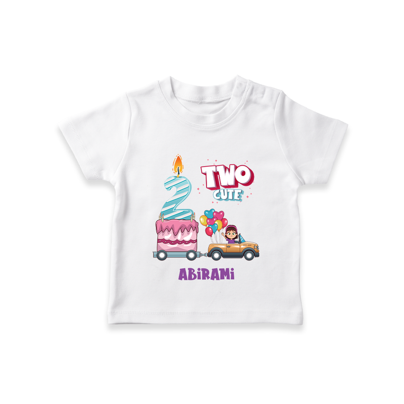 Celebrate Your Kids 2nd Year Birthday With "TWO CUTE" - Personalized Birthday T-Shirts with Customized Name For Girls - WHITE - 0-5 Months Old (Chest 17")