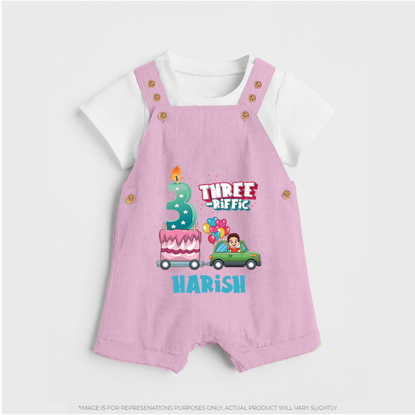 Celebrate 3 Month with Custom Dungaree Set | Personalized Newborn Outfit | Soft Cotton Comfort - BABY PINK - 0 - 5 Months Old (Chest 18")