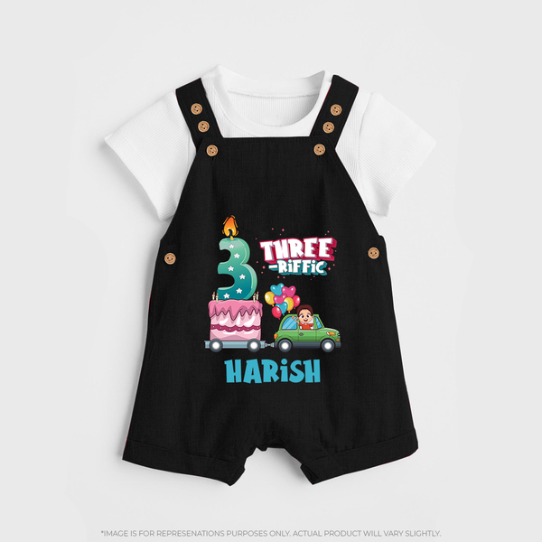 Celebrate 3 Month with Custom Dungaree Set | Personalized Newborn Outfit | Soft Cotton Comfort - BLACK - 0 - 5 Months Old (Chest 18")