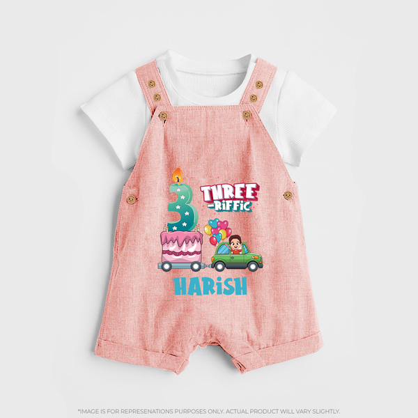 Celebrate 3 Month with Custom Dungaree Set | Personalized Newborn Outfit | Soft Cotton Comfort - PEACH - 0 - 5 Months Old (Chest 18")