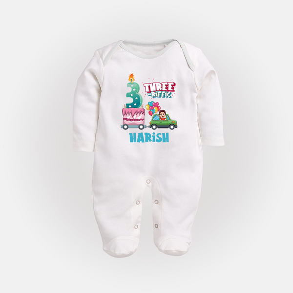 Celebrate 3 Month with Custom Full Sleeve Bodysuit/ Sleep Suit/ Jumpsuit | Personalized Newborn Outfit | Soft Cotton Comfort - WHITE - New Born (Chest 7.5")