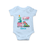 Celebrate Your Babies 3rd Month With "THREE-RIFFIC" - Customized Romper For Babies With Name - BABY BLUE - 0 - 3 Months Old (Chest 16")