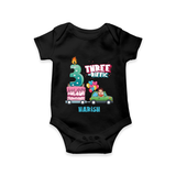 Celebrate Your Babies 3rd Month With "THREE-RIFFIC" - Customized Romper For Babies With Name - BLACK - 0 - 3 Months Old (Chest 16")