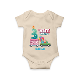 Celebrate Your Babies 3rd Month With "THREE-RIFFIC" - Customized Romper For Babies With Name - IVORY - 0 - 3 Months Old (Chest 16")