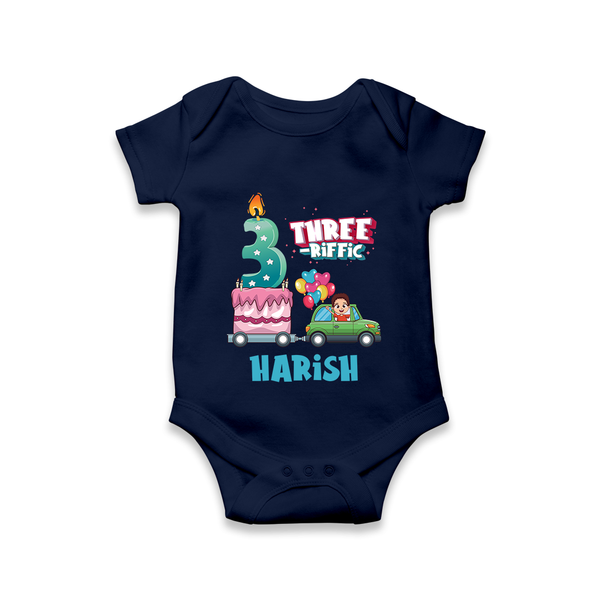 Celebrate 3 Month with Custom Romper | Personalized Newborn Outfit | Soft Cotton Comfort - NAVY BLUE - New Born (Chest 14")