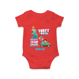 Celebrate Your Babies 3rd Month With "THREE-RIFFIC" - Customized Romper For Babies With Name - RED - 0 - 3 Months Old (Chest 16")