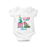 Celebrate Your Babies 3rd Month With "THREE-RIFFIC" - Customized Romper For Babies With Name - WHITE - 0 - 3 Months Old (Chest 16")