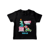 Celebrate Your Kids 3rd Year Birthday With "THREE-RIFFIC" - Personalized Birthday T-Shirts with Customized Name For Boys - BLACK - 0-5 Months Old (Chest 17")