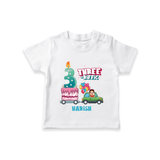 Celebrate Your Kids 3rd Year Birthday With "THREE-RIFFIC" - Personalized Birthday T-Shirts with Customized Name For Boys - WHITE - 0-5 Months Old (Chest 17")