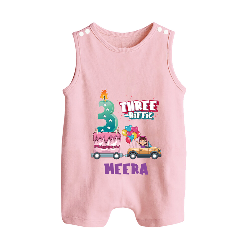 Monthly Milestone Baby Romper Suit/ Sleeveless Romper -3rd Month | Personalized Print | Cute & Comfortable - BABY PINK - 0 - 5 Months Old (Chest 18")
