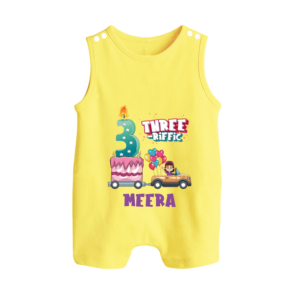 Monthly Milestone Baby Romper Suit/ Sleeveless Romper -3rd Month | Personalized Print | Cute & Comfortable - PASTEL YELLOW - 0 - 5 Months Old (Chest 18")