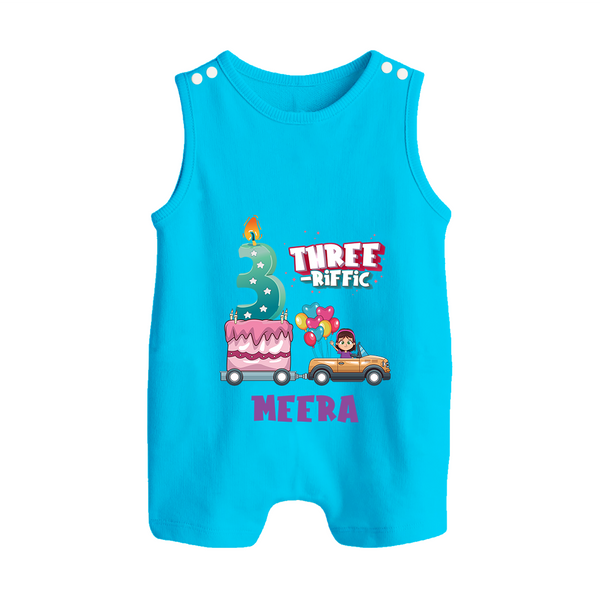 Monthly Milestone Baby Romper Suit/ Sleeveless Romper -3rd Month | Personalized Print | Cute & Comfortable - SKY BLUE - 0 - 5 Months Old (Chest 18")