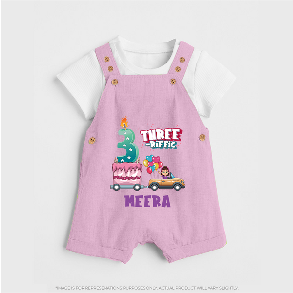 Monthly Milestone Baby Dungaree Set -3rd Month | Personalized Print | Cute & Comfortable - BABY PINK - 0 - 5 Months Old (Chest 18")