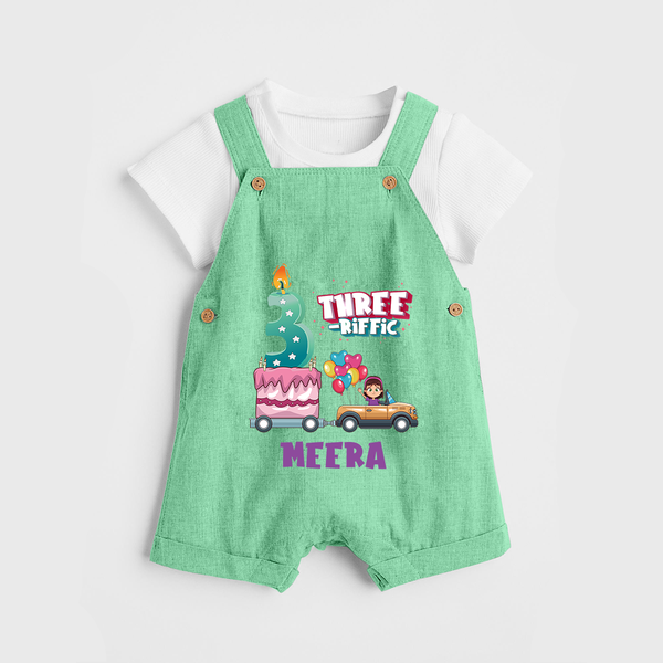 Monthly Milestone Baby Dungaree Set -3rd Month | Personalized Print | Cute & Comfortable - GREEN - 0 - 5 Months Old (Chest 18")