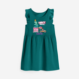 Three-riffic 3rd Birthday – Personalized Name Frock for Girls - MYRTLE GREEN - 0 - 6 Months Old (Chest 18")