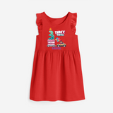 Three-riffic 3rd Birthday – Personalized Name Frock for Girls - RED - 0 - 6 Months Old (Chest 18")