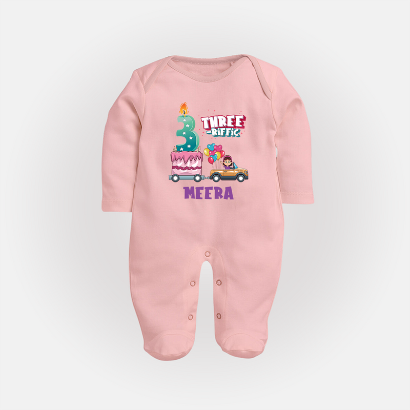 Monthly Milestone Baby Full Sleeve Bodysuit/ Sleep Suit/ Jumpsuit -3rd Month | Personalized Print | Cute & Comfortable - BABY PINK - New Born (Chest 7.5")
