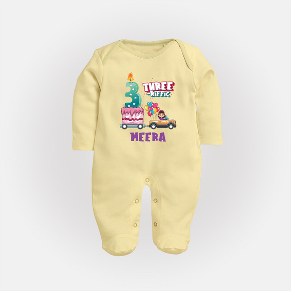 Monthly Milestone Baby Full Sleeve Bodysuit/ Sleep Suit/ Jumpsuit -3rd Month | Personalized Print | Cute & Comfortable - PASTEL YELLOW - New Born (Chest 7.5")