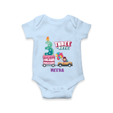 Celebrate Your BabyÕs 3rd Month With "THREE-RIFFIC" - Special Romper For Babies With Name - BABY BLUE - 0 - 3 Months Old (Chest 16")