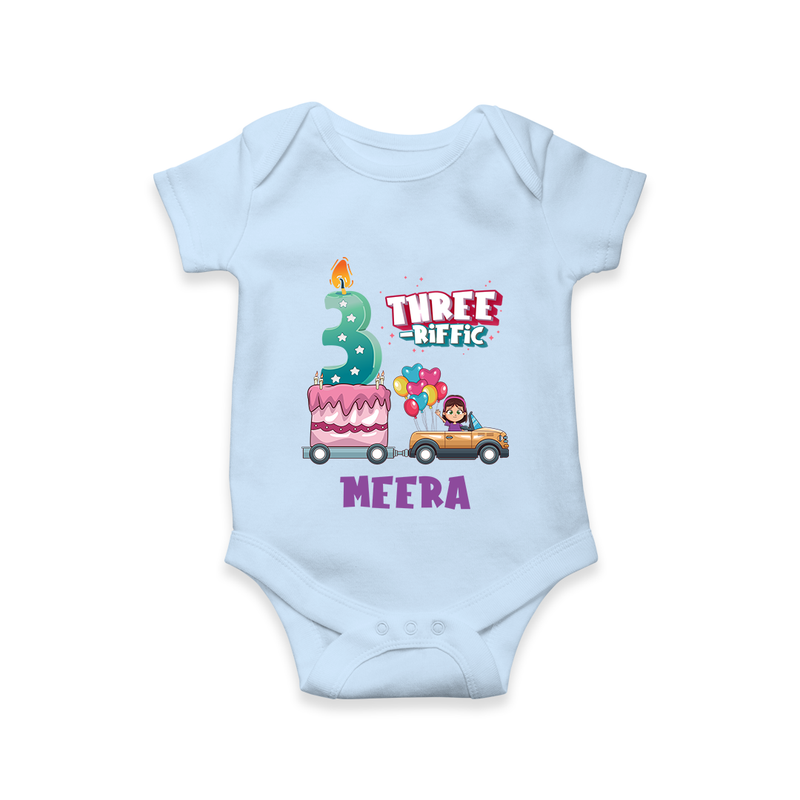Monthly Milestone Baby Bodysuit -3rd Month | Personalized Print | Cute & Comfortable - BABY BLUE - New Born (Chest 14")