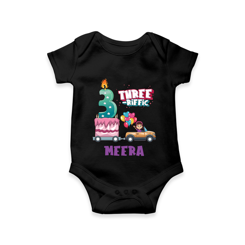 Monthly Milestone Baby Bodysuit -3rd Month | Personalized Print | Cute & Comfortable - BLACK - New Born (Chest 14")