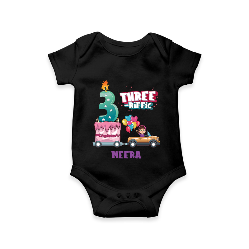 Celebrate Your BabyÕs 3rd Month With "THREE-RIFFIC" - Special Romper For Babies With Name - BLACK - 0 - 3 Months Old (Chest 16")