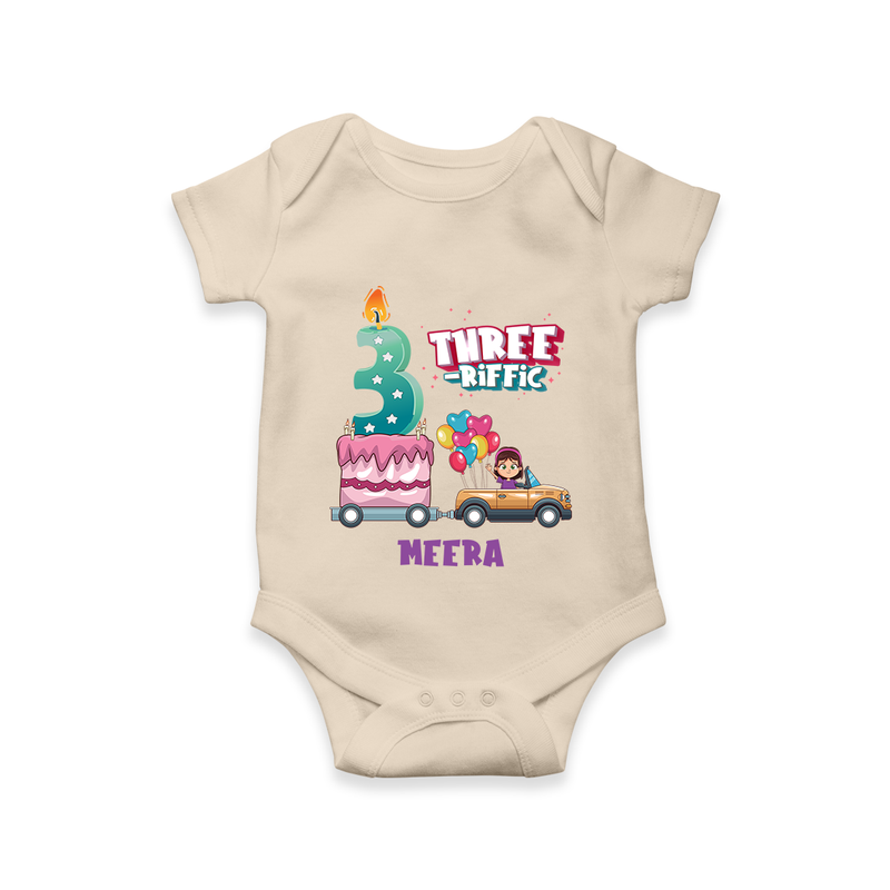 Celebrate Your BabyÕs 3rd Month With "THREE-RIFFIC" - Special Romper For Babies With Name - IVORY - 0 - 3 Months Old (Chest 16")