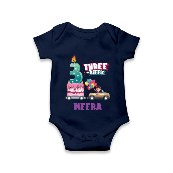 Monthly Milestone Baby Bodysuit -3rd Month | Personalized Print | Cute & Comfortable - NAVY BLUE - New Born (Chest 14")