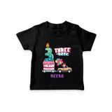 Celebrate Your Kids 3rd Year Birthday With "THREE-RIFFIC" - Personalized Birthday T-Shirts with Customized Name For Girls - BLACK - 0-5 Months Old (Chest 17")