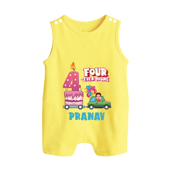 Celebrate 4 Month with Custom Romper Suit/ Sleeveless Romper | Personalized Newborn Outfit | Soft Cotton Comfort - PASTEL YELLOW - 0 - 5 Months Old (Chest 18")