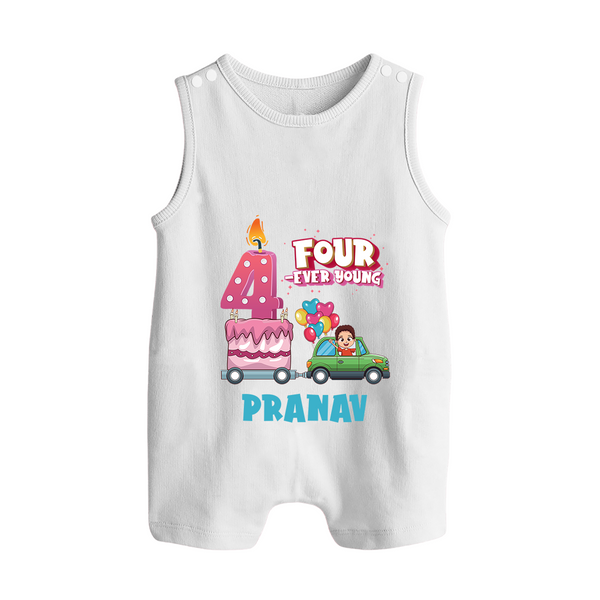 Celebrate 4 Month with Custom Romper Suit/ Sleeveless Romper | Personalized Newborn Outfit | Soft Cotton Comfort - WHITE - 0 - 5 Months Old (Chest 18")