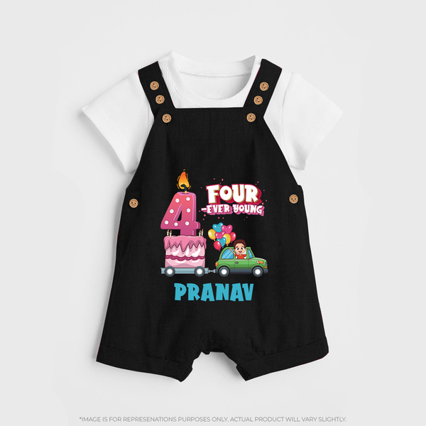 Celebrate 4 Month with Custom Dungaree Set | Personalized Newborn Outfit | Soft Cotton Comfort - BLACK - 0 - 5 Months Old (Chest 18")