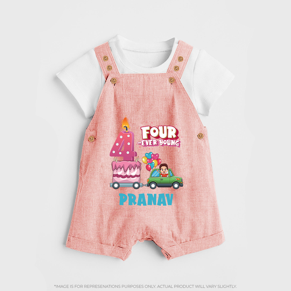 Celebrate 4 Month with Custom Dungaree Set | Personalized Newborn Outfit | Soft Cotton Comfort - PEACH - 0 - 5 Months Old (Chest 18")