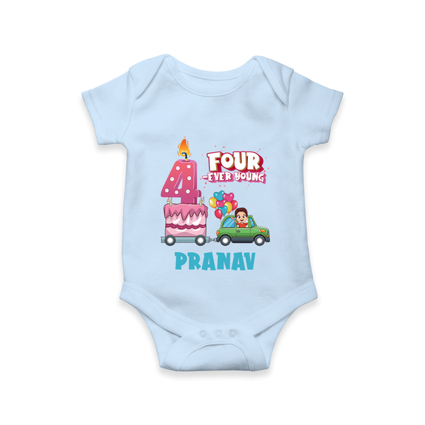 Celebrate 4 Month with Custom Romper | Personalized Newborn Outfit | Soft Cotton Comfort - BABY BLUE - New Born (Chest 14")
