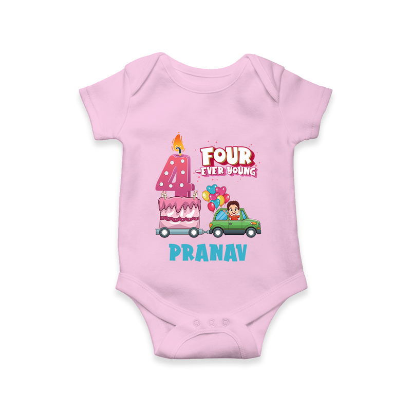 Celebrate 4 Month with Custom Romper | Personalized Newborn Outfit | Soft Cotton Comfort - BABY PINK - New Born (Chest 14")