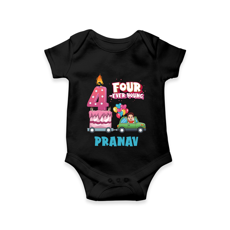 Celebrate 4 Month with Custom Romper | Personalized Newborn Outfit | Soft Cotton Comfort - BLACK - New Born (Chest 14")